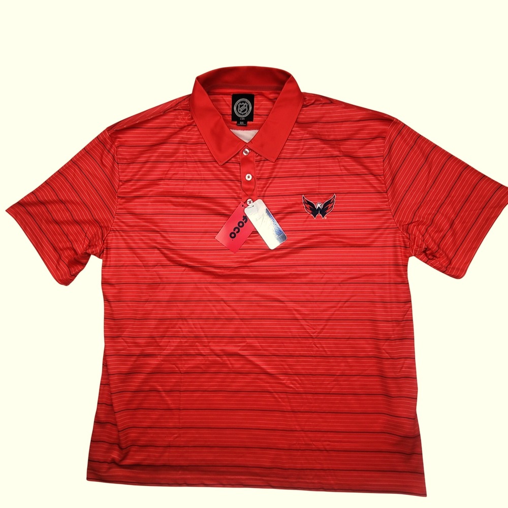Washington Capitals Mens NHL Red Striped Polo Shirt 2XL - FOCO‎ NWT